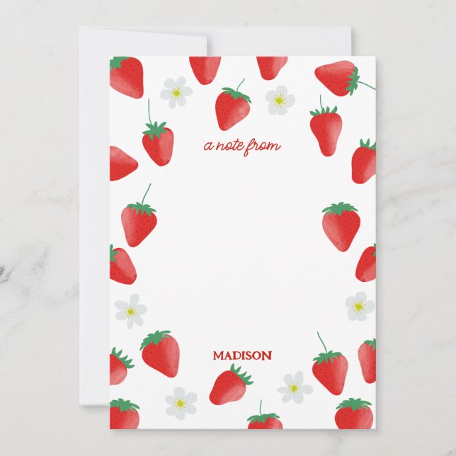 Tarjeta Pequeña Fresas y flores de verano (Anverso)