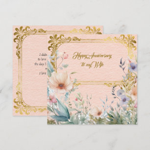 Tarjeta Pequeña Frontera floral Primavera de la Paz con marco dora