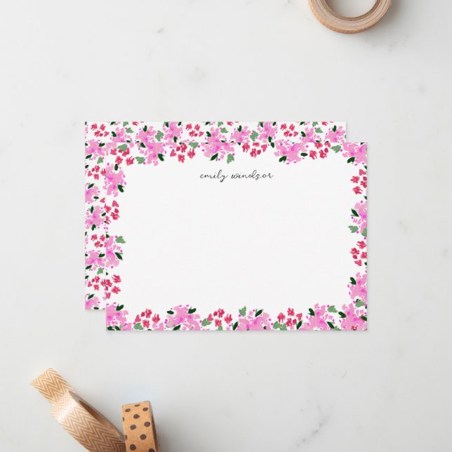 Tarjeta Pequeña Fuchsia Watercolor Floral Garden personalizado (Anverso/Reverso In Situ)