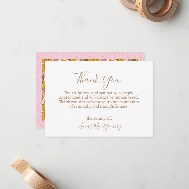 Tarjeta Pequeña Funeral de Flores Retro Gracias, Solidaridad (Anverso/Reverso In Situ)