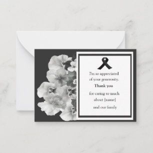 Tarjeta Pequeña Funeral De Pansy Negro Y Blanco Gracias