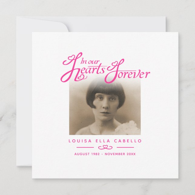 Tarjeta Pequeña Funeral en nuestros corazones ella se ha ido poema (Anverso)