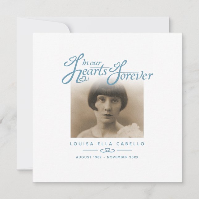 Tarjeta Pequeña Funeral en nuestros corazones se ha ido poema azul (Anverso)