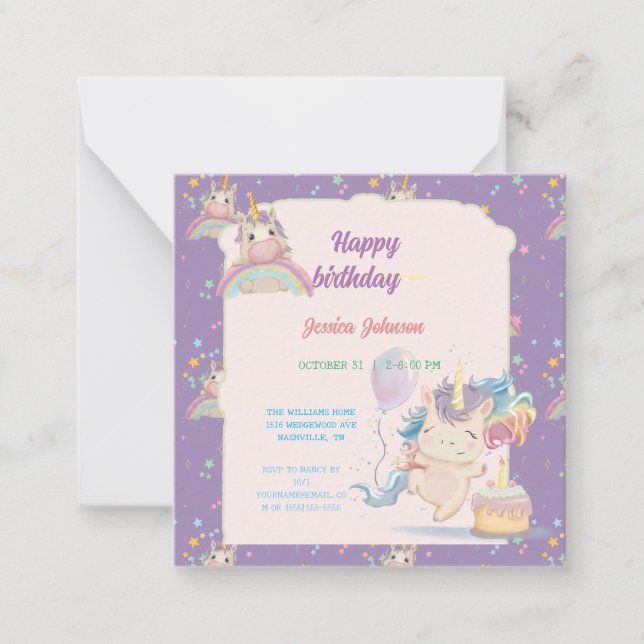Tarjeta Pequeña Funny Birthday Unicorn (Anverso)