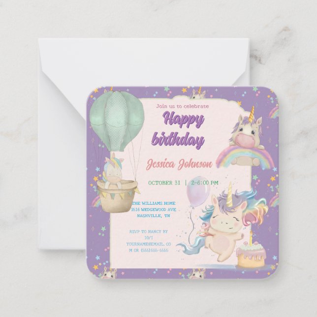 Tarjeta Pequeña Funny Birthday Unicorn (Anverso)