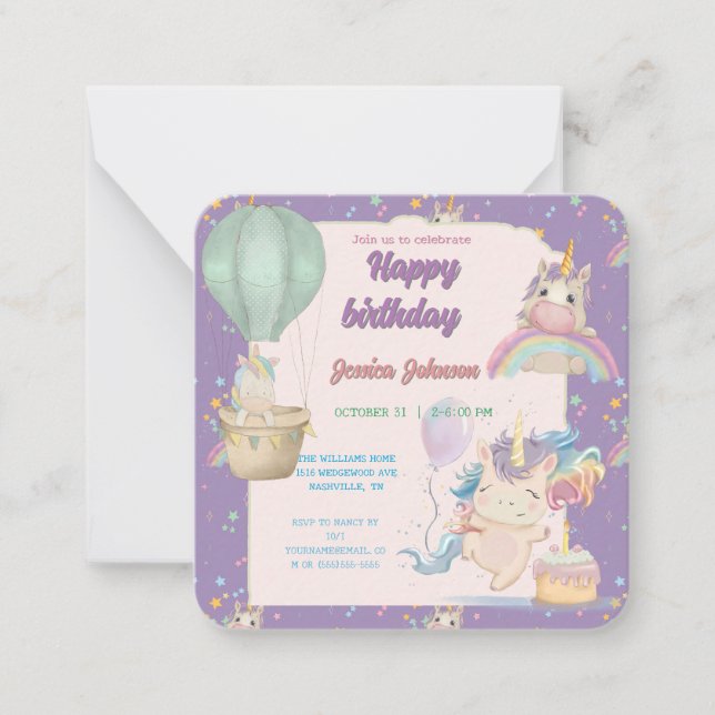 Tarjeta Pequeña Funny Birthday Unicorn (Anverso)