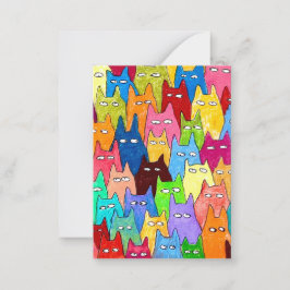 Tarjeta Pequeña Funny Cartoon Cats Color Pencil Drawing
