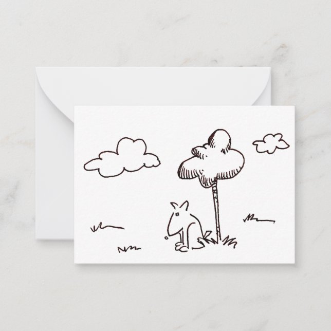 Tarjeta Pequeña Funny Cartoon Dog Under Tree Drawing (Anverso)