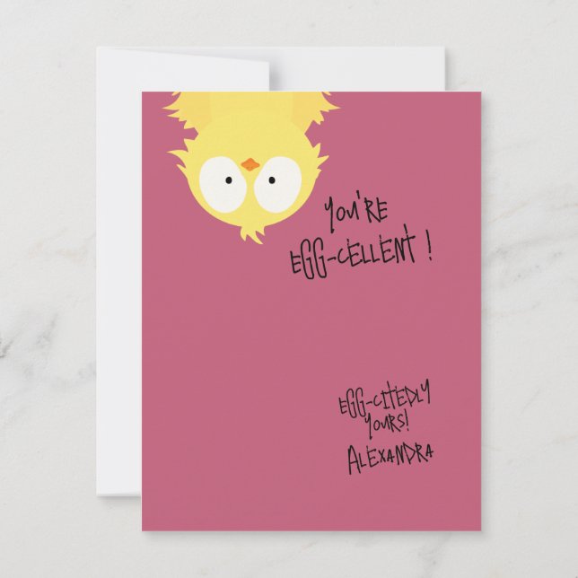 Tarjeta Pequeña Funny Cute “You’re Egg-cellent” Chicken Pun  (Reverso)