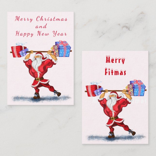 Tarjeta Pequeña Funny Fitness Santa Claus Navidades Card (Anverso / Reverso)