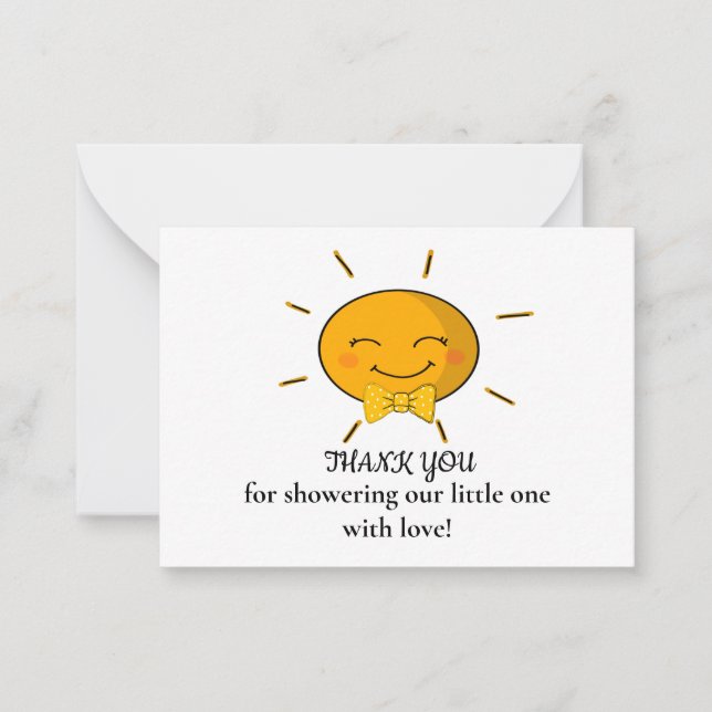 Tarjeta Pequeña Funny Sunshine Baby Shower Gracias Cartas (Anverso)