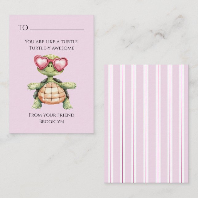 Tarjeta Pequeña Funny Turtle Kids School Valentine Card (Anverso / Reverso)
