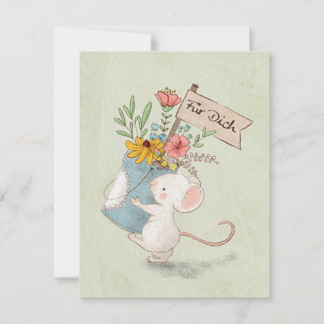 Tarjeta Pequeña für dich Maus mit Blumenstrauß (Anverso)