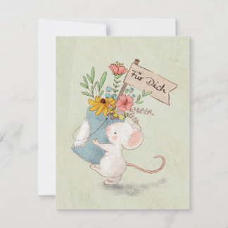 Tarjeta Pequeña für dich Maus mit Blumenstrauß