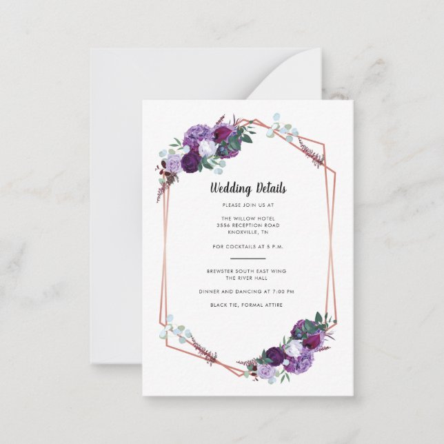Tarjeta Pequeña Gabinete de detalles del Boda Purple Floral (Anverso)