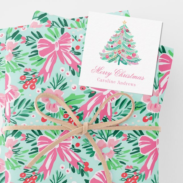 Tarjeta Pequeña Gabinete de regalo de árbol de Navidad verde y ros (Subido por el creador)