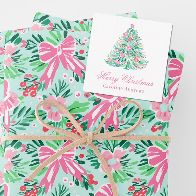Tarjeta Pequeña Gabinete de regalo de árbol de Navidad verde y ros (Subido por el creador)