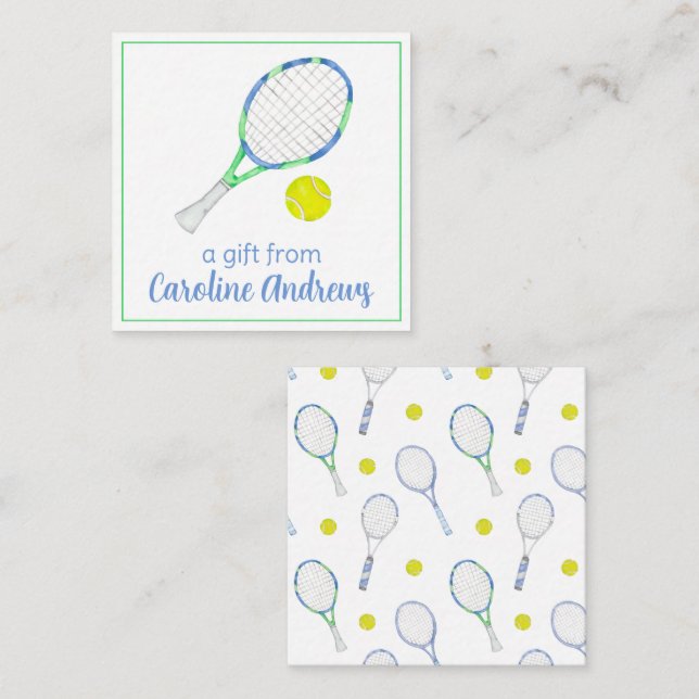 Tarjeta Pequeña Gabinete de regalo de tenis azul y verde acuarela (Anverso / Reverso)