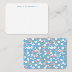 Tarjeta Pequeña Gabinete Retro Boho Blue Ditsy Floral Personalizad