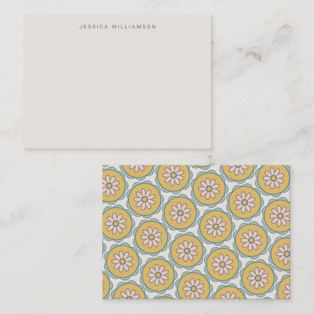 Tarjeta Pequeña Gabinete Retro Boho Floral Pastel Personalizado Re (Anverso / Reverso)