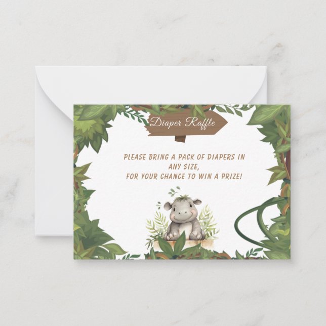 Tarjeta Pequeña Gabinete Safari Hippo Baby Shower Diaper Raffle (Anverso)