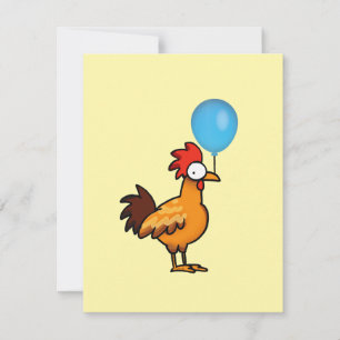 Tarjeta Pequeña Gallo de Dibujos Animados Sosteniendo Globo Azul