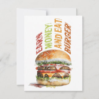 Tarjeta Pequeña Ganar Dinero Y Comer Hamburguesa, Humorístico Dise