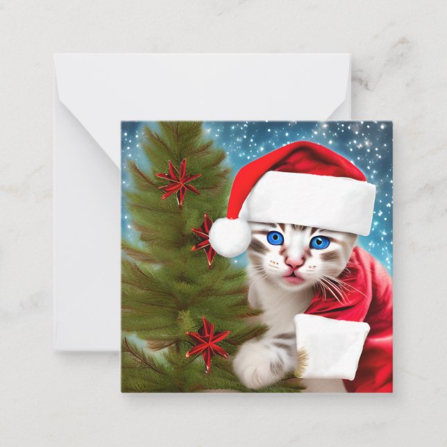 Tarjeta Pequeña Gatito adorable de Navidad (Anverso)
