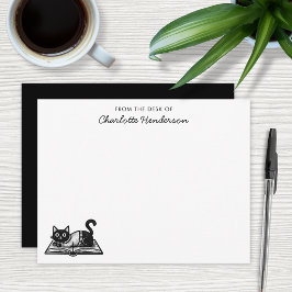 Tarjeta Pequeña Gato Amante de Libros Negro y Blanco Personalizado