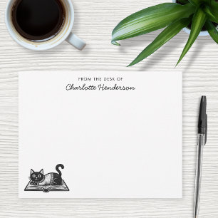 Tarjeta Pequeña Gato Amante de Libros Negro y Blanco Personalizado