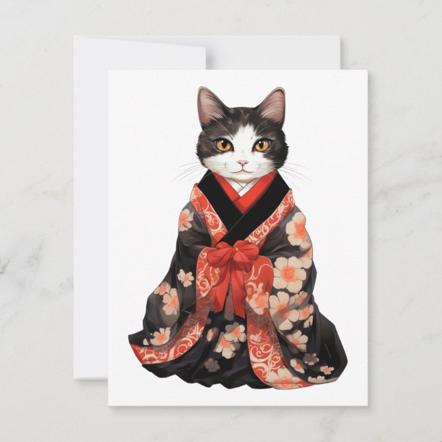 Tarjeta Pequeña Gato de Kimono (Anverso)