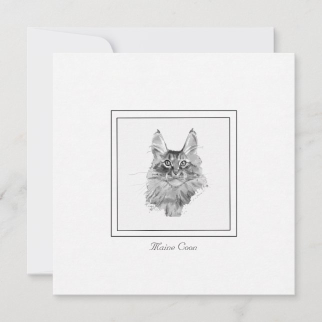 Tarjeta Pequeña Gato de macho negro bosqueteado en blanco y negro (Anverso)