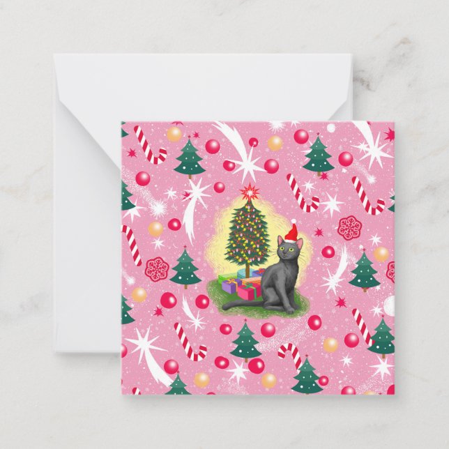 Tarjeta Pequeña Gato de Navidades rosados (Anverso)