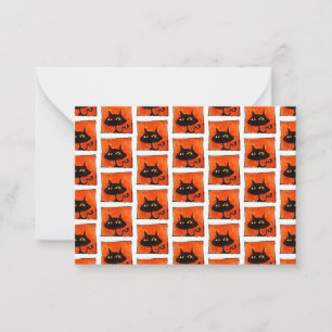 Tarjeta Pequeña Gato negro de Halloween cuadrados naranjas dibujos