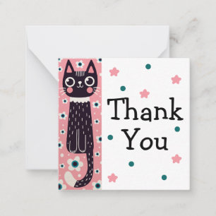 Tarjeta Pequeña Gato Negro, Flores de Margarita, Gracias Rosa