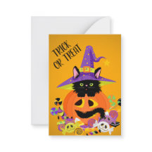 Gato negro lindo Jack o Lantern sombrero truco o t