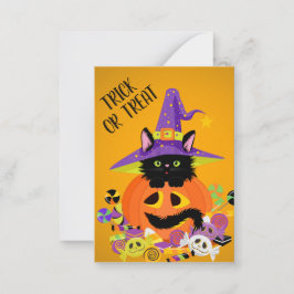 Tarjeta Pequeña Gato negro lindo Jack o Lantern sombrero truco o t