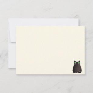 Tarjeta Pequeña Gato negro lindo manta crema blanco