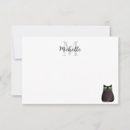 Tarjeta Pequeña Gato Negro Lindo Monograma Personalizado