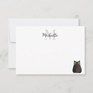Tarjeta Pequeña Gato Negro Lindo Monograma Personalizado