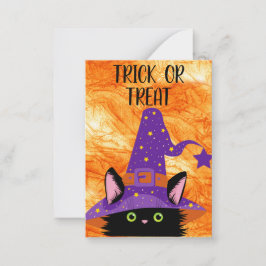 Tarjeta Pequeña Gato negro lindo sombrero de bruja Halloween salón