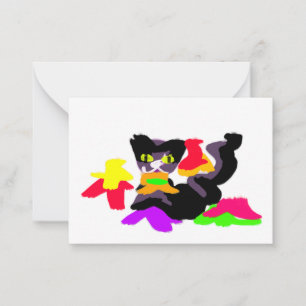 Tarjeta Pequeña Gato negro y diversión otoñal