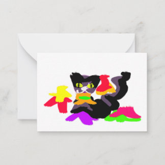 Tarjeta Pequeña Gato negro y diversión otoñal