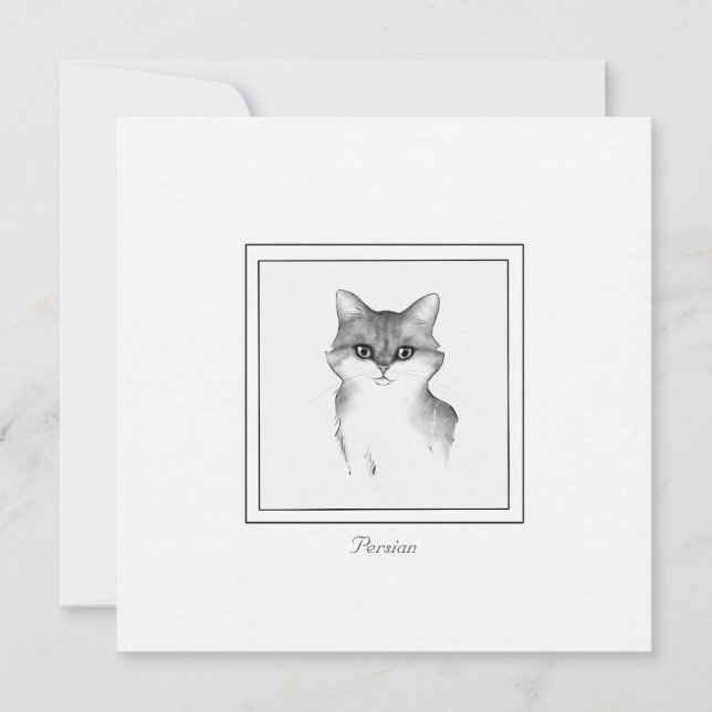 Tarjeta Pequeña Gato persa esbozado en blanco y negro (Anverso)