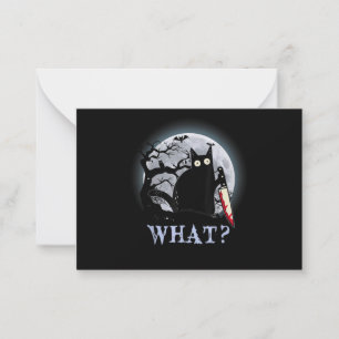 Tarjeta Pequeña Gato Qué Gato Negro Asesino Con Cuchillo Halloween