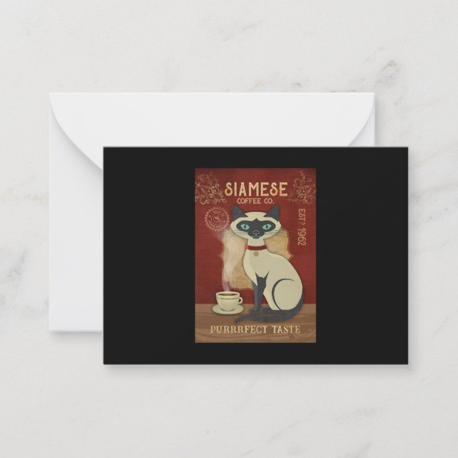 Tarjeta Pequeña Gato Siamés Café Amor Purrfecto Café Gato (Anverso)