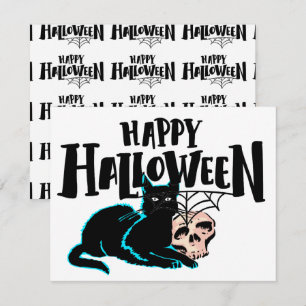 Tarjeta Pequeña Gato y calavera Feliz Halloween