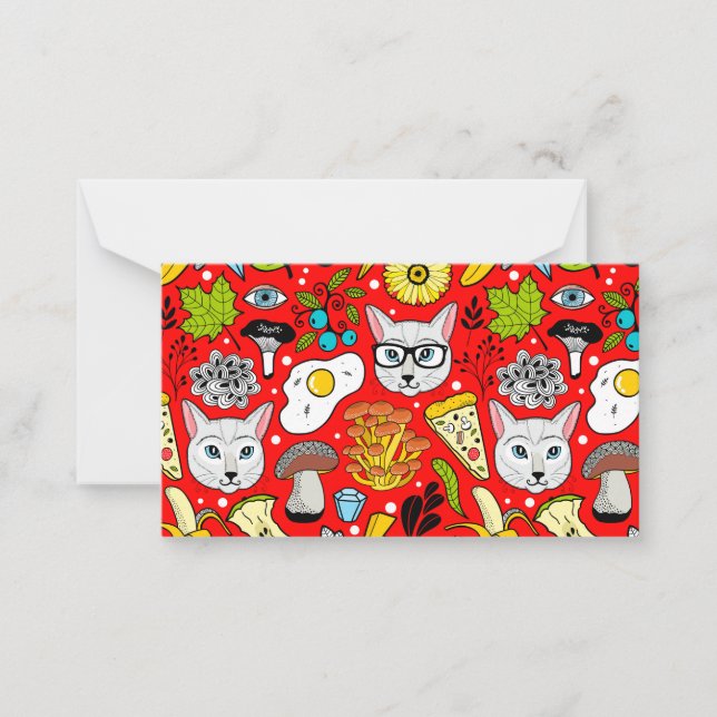 Tarjeta Pequeña Gato y huevo en rojo (Anverso)