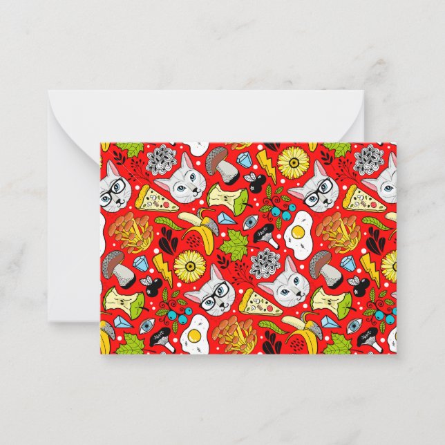 Tarjeta Pequeña Gato y huevo en rojo (Anverso)