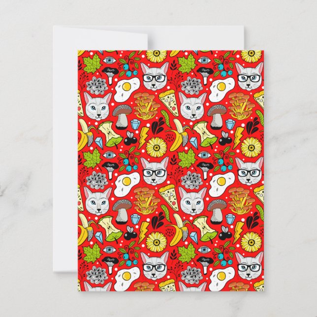 Tarjeta Pequeña Gato y huevo en rojo (Anverso)